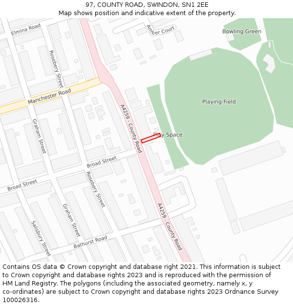 97, COUNTY ROAD, SWINDON, SN1 2EE: Location map and indicative extent of plot