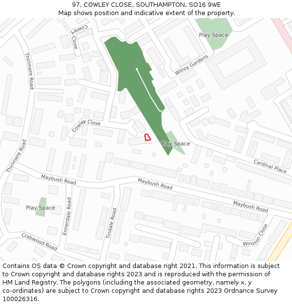 97, COWLEY CLOSE, SOUTHAMPTON, SO16 9WE: Location map and indicative extent of plot