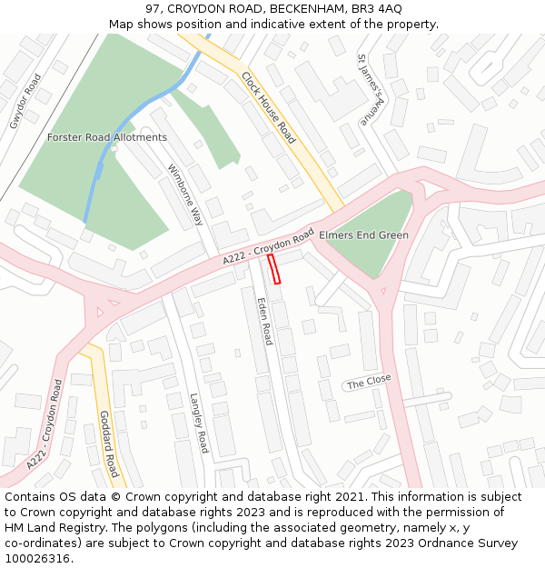 97, CROYDON ROAD, BECKENHAM, BR3 4AQ: Location map and indicative extent of plot