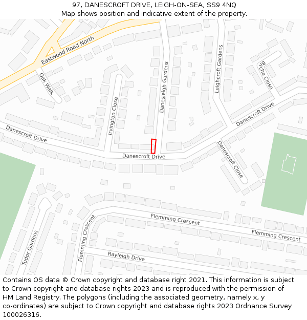 97, DANESCROFT DRIVE, LEIGH-ON-SEA, SS9 4NQ: Location map and indicative extent of plot