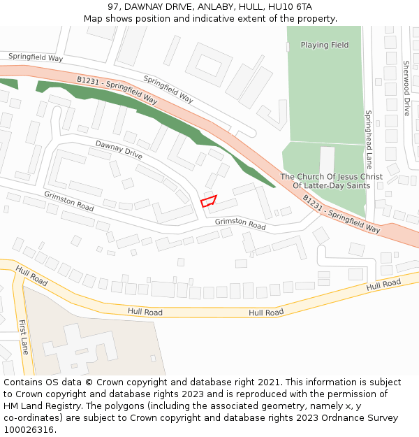 97, DAWNAY DRIVE, ANLABY, HULL, HU10 6TA: Location map and indicative extent of plot