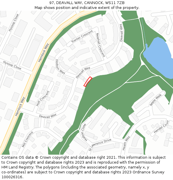 97, DEAVALL WAY, CANNOCK, WS11 7ZB: Location map and indicative extent of plot