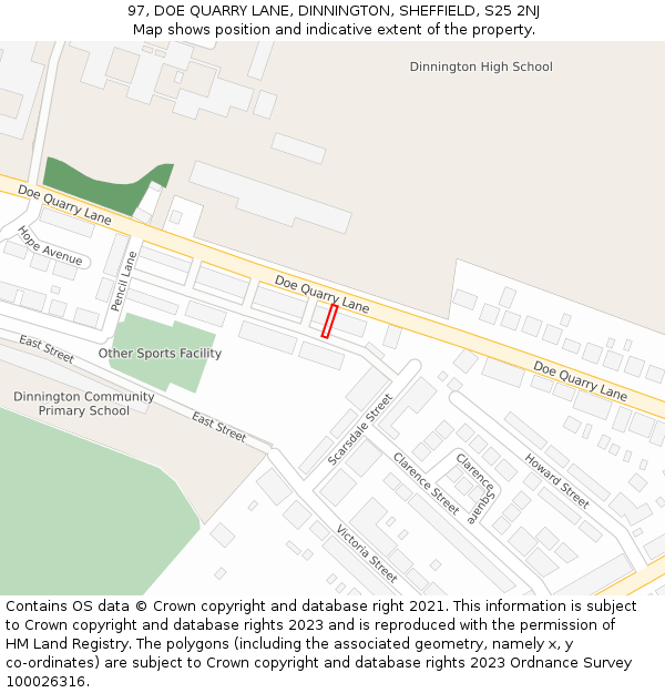97, DOE QUARRY LANE, DINNINGTON, SHEFFIELD, S25 2NJ: Location map and indicative extent of plot