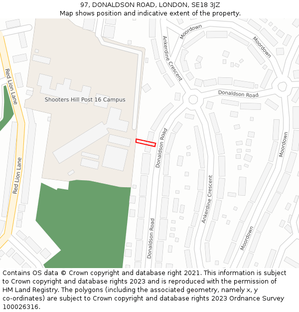 97, DONALDSON ROAD, LONDON, SE18 3JZ: Location map and indicative extent of plot