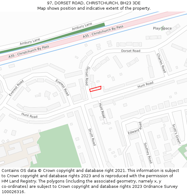 97, DORSET ROAD, CHRISTCHURCH, BH23 3DE: Location map and indicative extent of plot