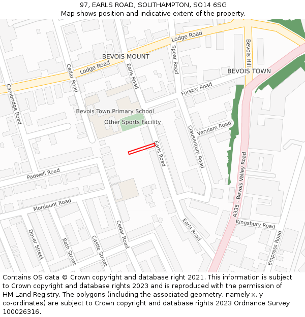 97, EARLS ROAD, SOUTHAMPTON, SO14 6SG: Location map and indicative extent of plot
