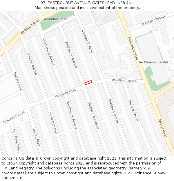 97, EASTBOURNE AVENUE, GATESHEAD, NE8 4NH: Location map and indicative extent of plot