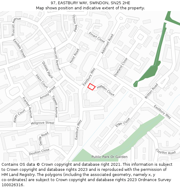 97, EASTBURY WAY, SWINDON, SN25 2HE: Location map and indicative extent of plot