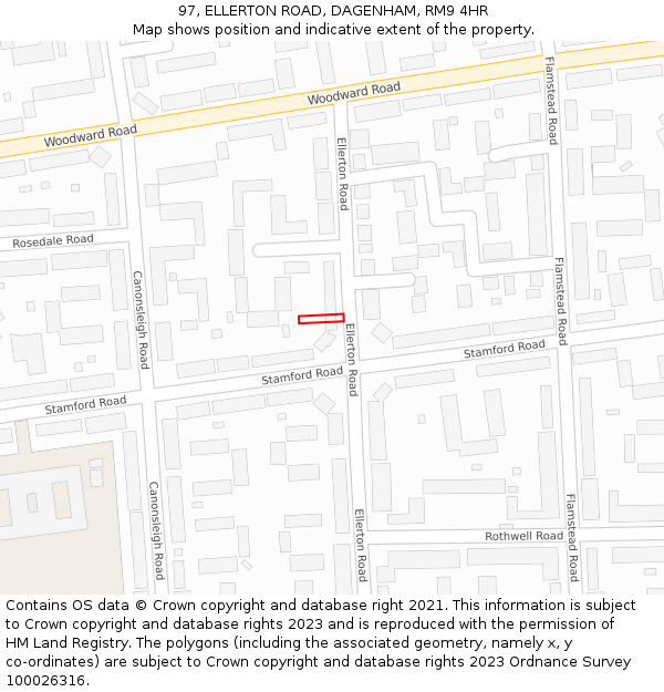 97, ELLERTON ROAD, DAGENHAM, RM9 4HR: Location map and indicative extent of plot