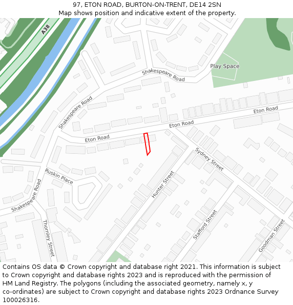 97, ETON ROAD, BURTON-ON-TRENT, DE14 2SN: Location map and indicative extent of plot