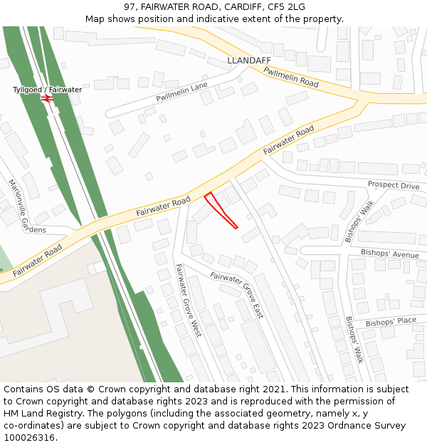 97, FAIRWATER ROAD, CARDIFF, CF5 2LG: Location map and indicative extent of plot