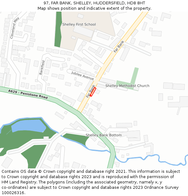 97, FAR BANK, SHELLEY, HUDDERSFIELD, HD8 8HT: Location map and indicative extent of plot