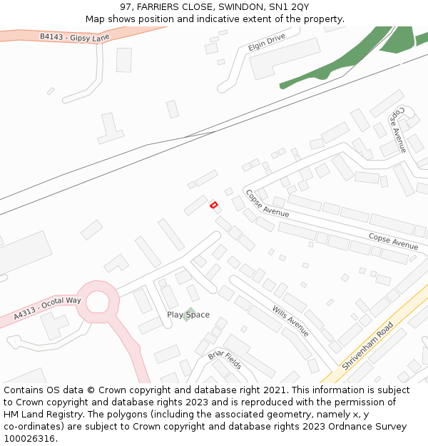 97, FARRIERS CLOSE, SWINDON, SN1 2QY: Location map and indicative extent of plot