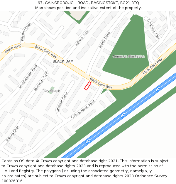 97, GAINSBOROUGH ROAD, BASINGSTOKE, RG21 3EQ: Location map and indicative extent of plot