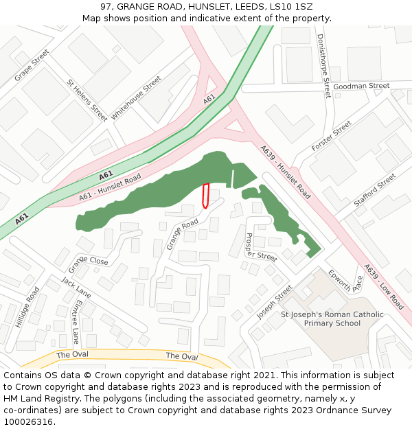 97, GRANGE ROAD, HUNSLET, LEEDS, LS10 1SZ: Location map and indicative extent of plot