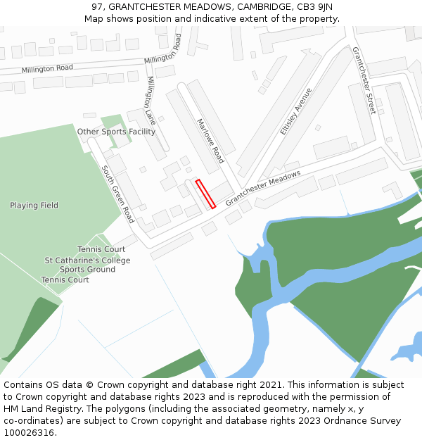 97, GRANTCHESTER MEADOWS, CAMBRIDGE, CB3 9JN: Location map and indicative extent of plot
