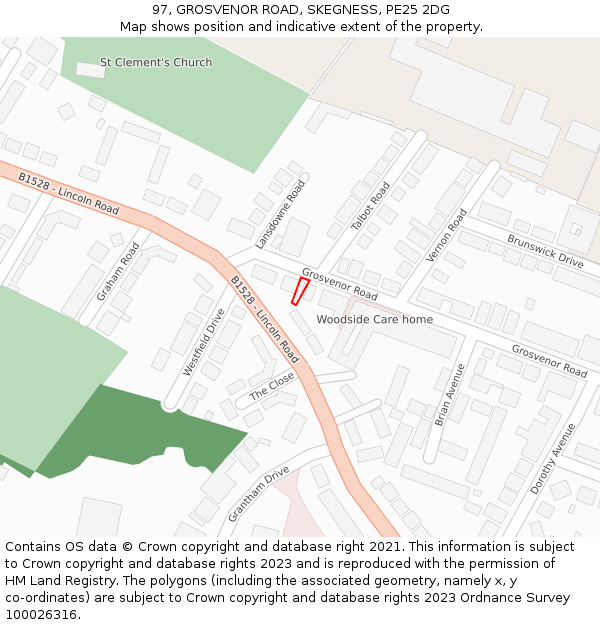 97, GROSVENOR ROAD, SKEGNESS, PE25 2DG: Location map and indicative extent of plot