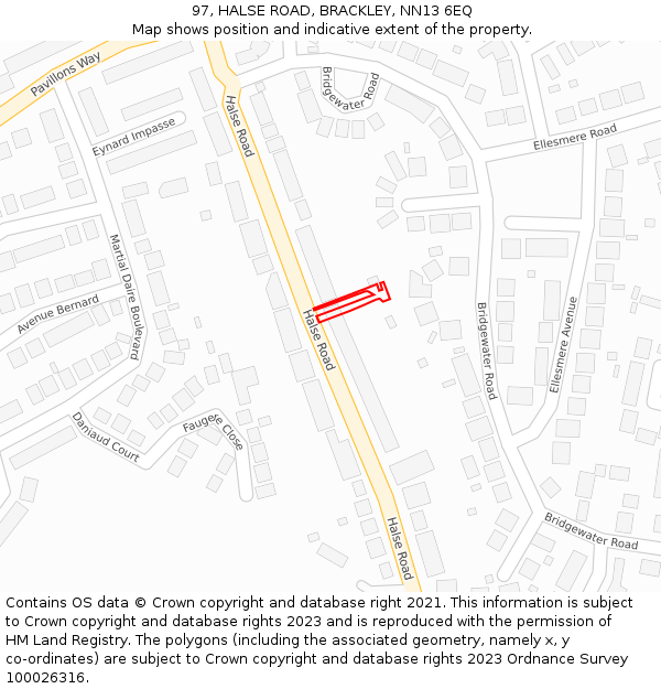 97, HALSE ROAD, BRACKLEY, NN13 6EQ: Location map and indicative extent of plot