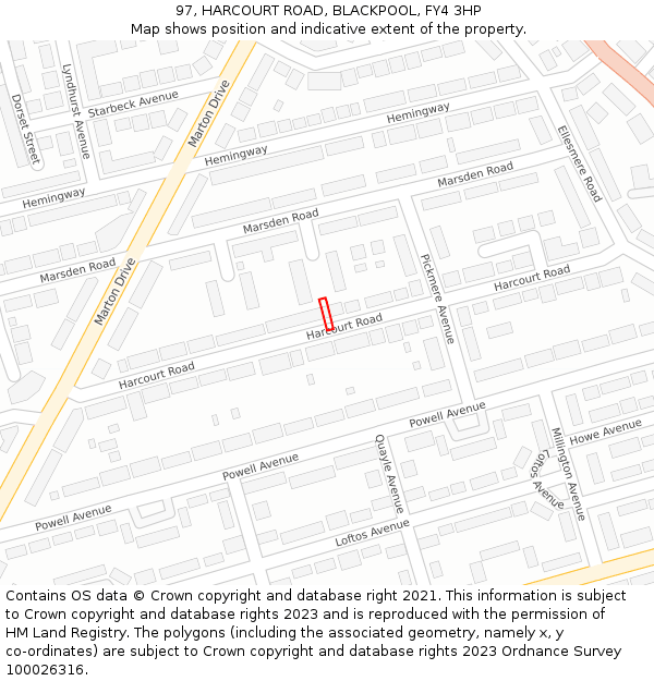97, HARCOURT ROAD, BLACKPOOL, FY4 3HP: Location map and indicative extent of plot