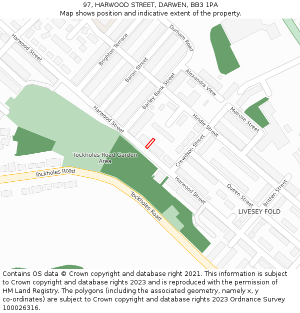 97, HARWOOD STREET, DARWEN, BB3 1PA: Location map and indicative extent of plot