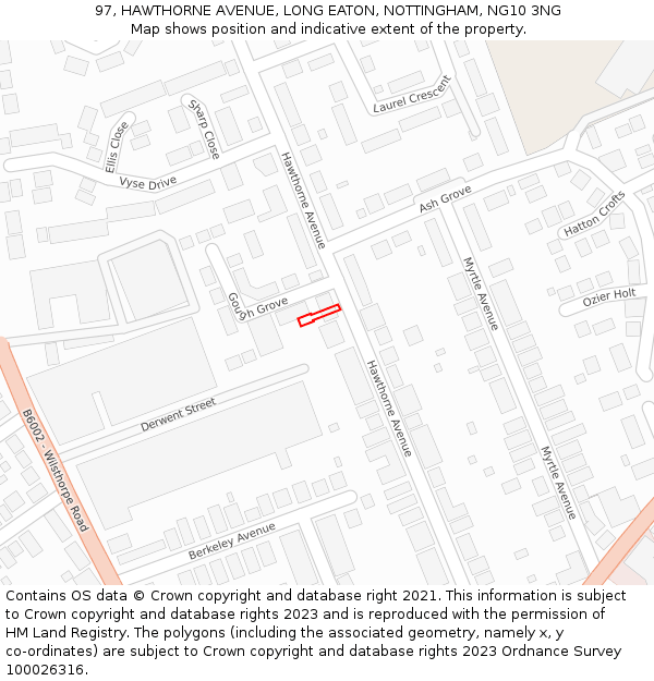 97, HAWTHORNE AVENUE, LONG EATON, NOTTINGHAM, NG10 3NG: Location map and indicative extent of plot