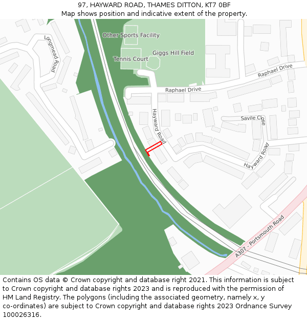 97, HAYWARD ROAD, THAMES DITTON, KT7 0BF: Location map and indicative extent of plot