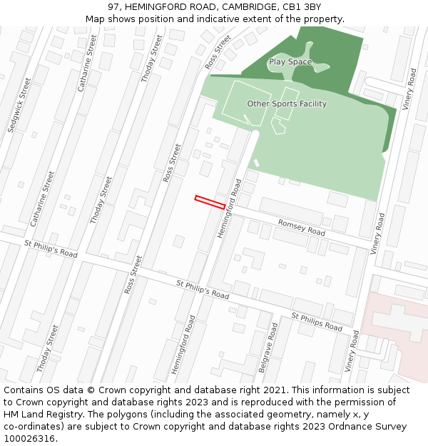 97, HEMINGFORD ROAD, CAMBRIDGE, CB1 3BY: Location map and indicative extent of plot