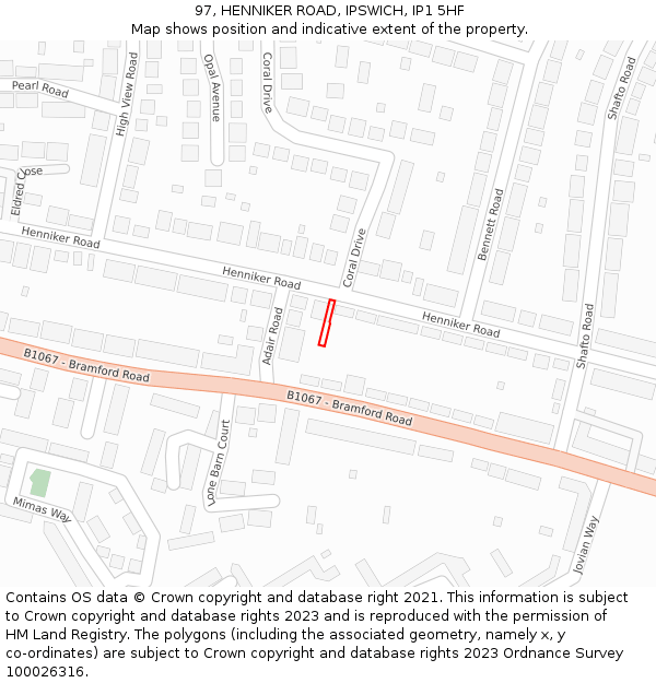 97, HENNIKER ROAD, IPSWICH, IP1 5HF: Location map and indicative extent of plot