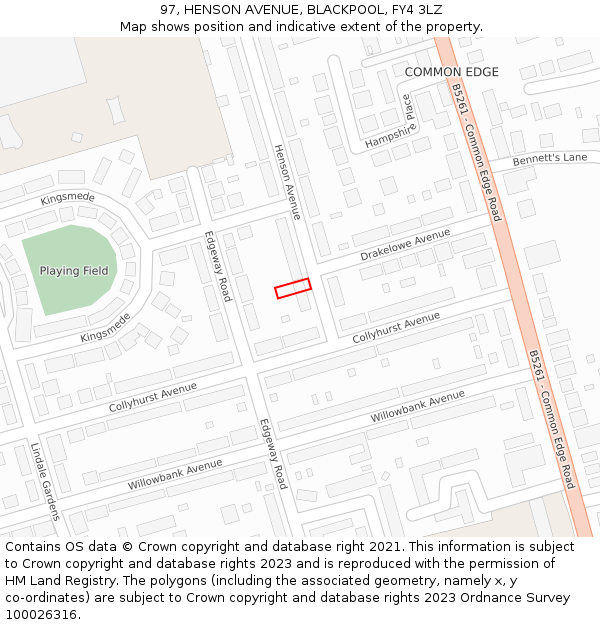 97, HENSON AVENUE, BLACKPOOL, FY4 3LZ: Location map and indicative extent of plot