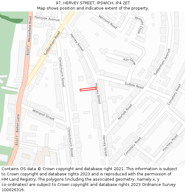 97, HERVEY STREET, IPSWICH, IP4 2ET: Location map and indicative extent of plot