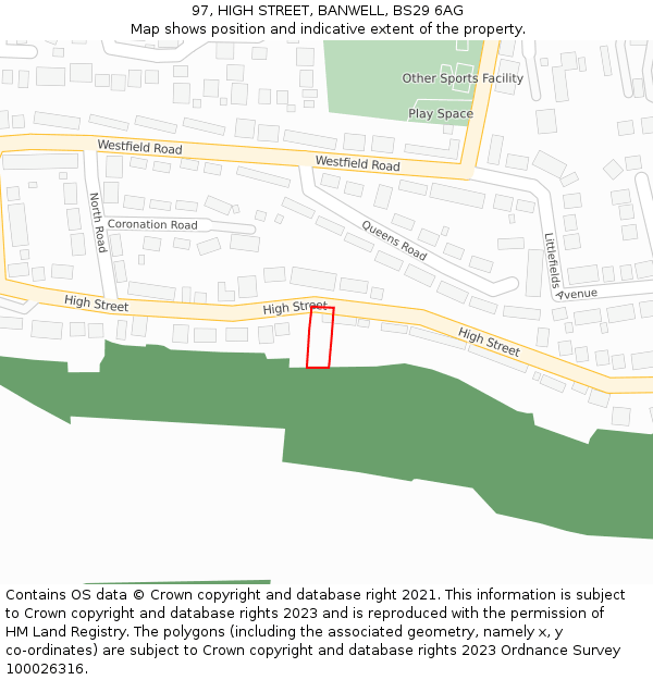 97, HIGH STREET, BANWELL, BS29 6AG: Location map and indicative extent of plot