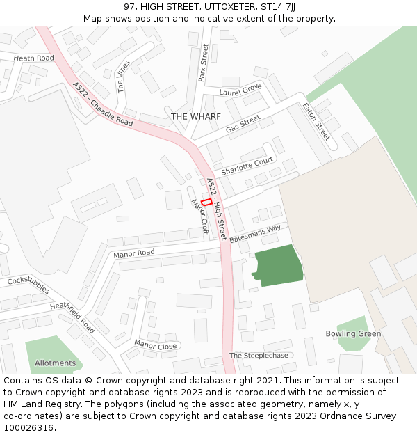 97, HIGH STREET, UTTOXETER, ST14 7JJ: Location map and indicative extent of plot