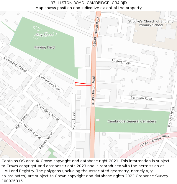 97, HISTON ROAD, CAMBRIDGE, CB4 3JD: Location map and indicative extent of plot