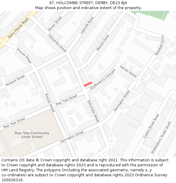 97, HOLCOMBE STREET, DERBY, DE23 8JA: Location map and indicative extent of plot