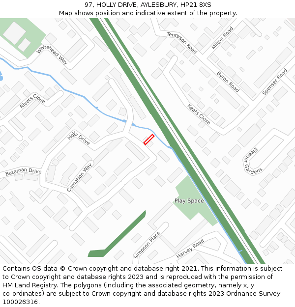 97, HOLLY DRIVE, AYLESBURY, HP21 8XS: Location map and indicative extent of plot