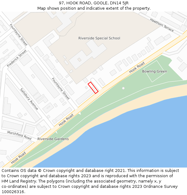 97, HOOK ROAD, GOOLE, DN14 5JR: Location map and indicative extent of plot