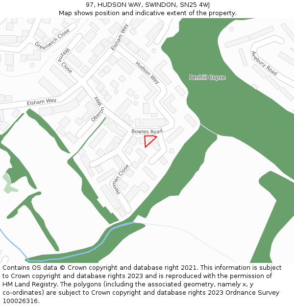 97, HUDSON WAY, SWINDON, SN25 4WJ: Location map and indicative extent of plot