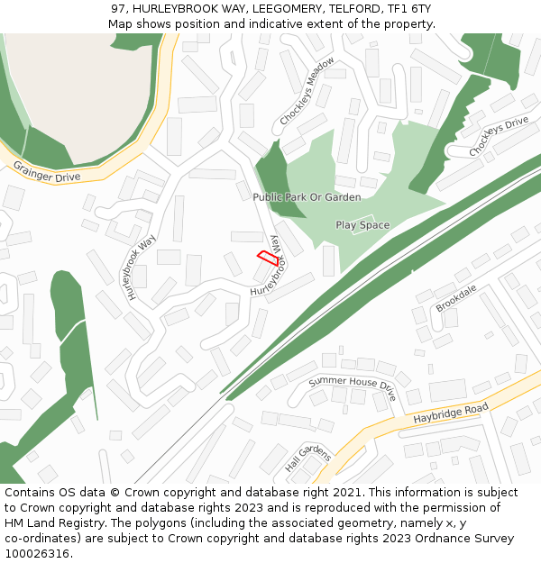 97, HURLEYBROOK WAY, LEEGOMERY, TELFORD, TF1 6TY: Location map and indicative extent of plot