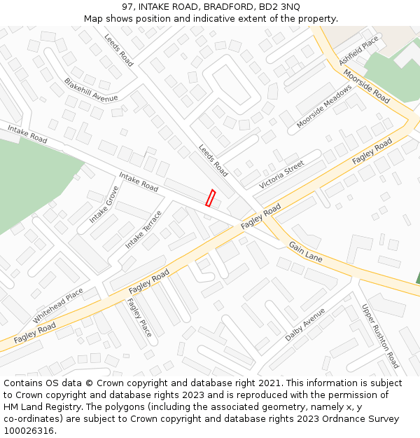 97, INTAKE ROAD, BRADFORD, BD2 3NQ: Location map and indicative extent of plot