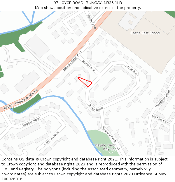 97, JOYCE ROAD, BUNGAY, NR35 1LB: Location map and indicative extent of plot