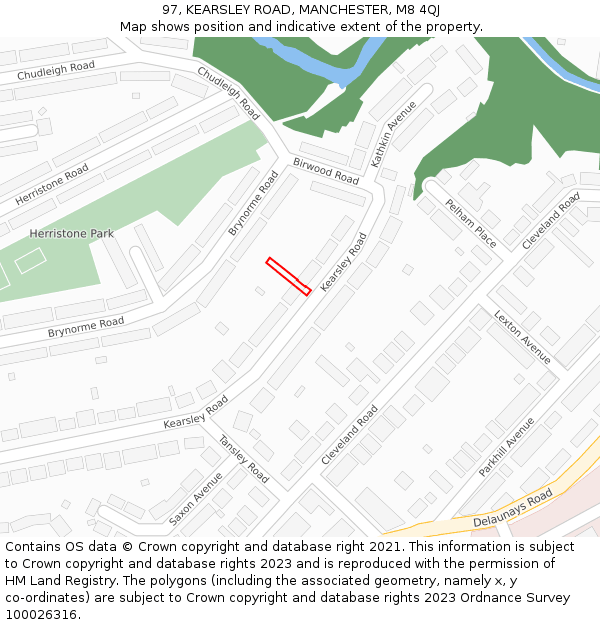 97, KEARSLEY ROAD, MANCHESTER, M8 4QJ: Location map and indicative extent of plot