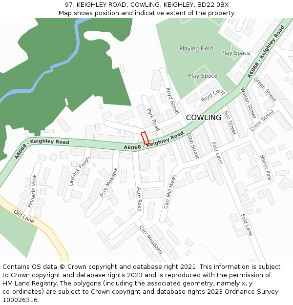 97, KEIGHLEY ROAD, COWLING, KEIGHLEY, BD22 0BX: Location map and indicative extent of plot