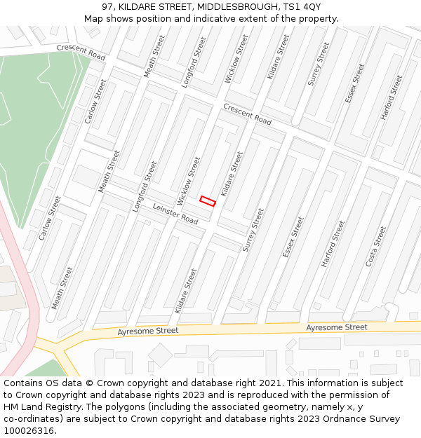 97, KILDARE STREET, MIDDLESBROUGH, TS1 4QY: Location map and indicative extent of plot