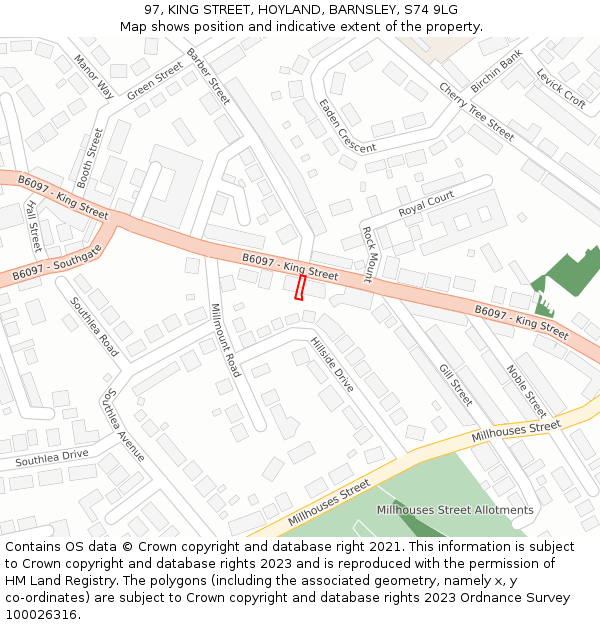 97, KING STREET, HOYLAND, BARNSLEY, S74 9LG: Location map and indicative extent of plot