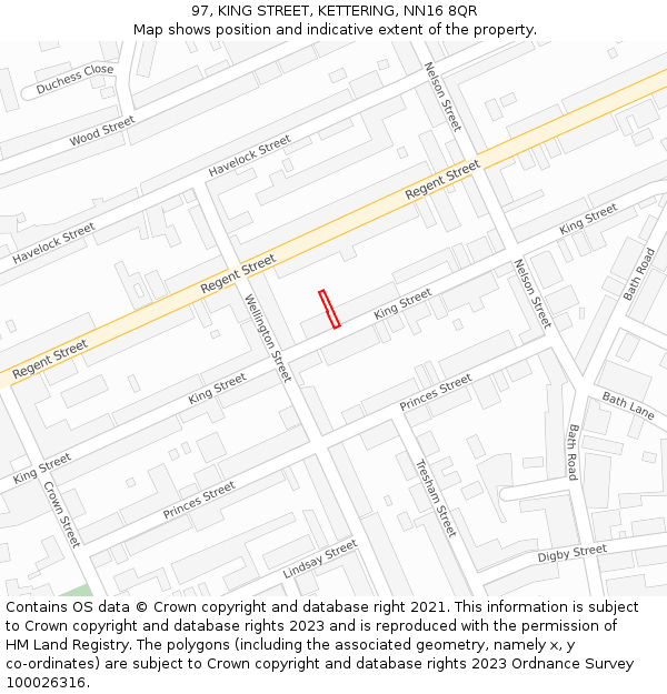 97, KING STREET, KETTERING, NN16 8QR: Location map and indicative extent of plot
