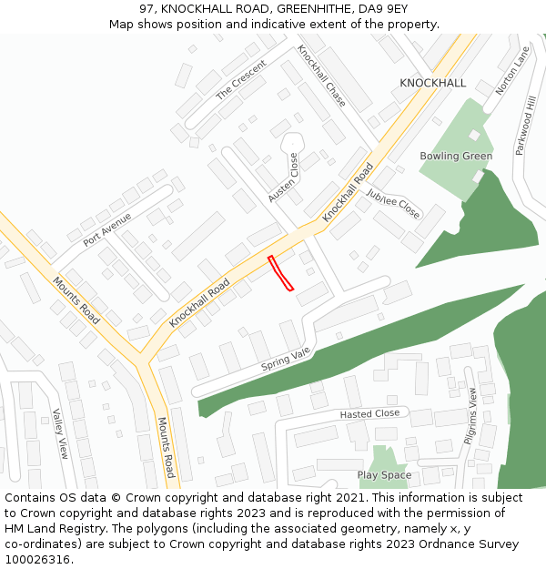 97, KNOCKHALL ROAD, GREENHITHE, DA9 9EY: Location map and indicative extent of plot