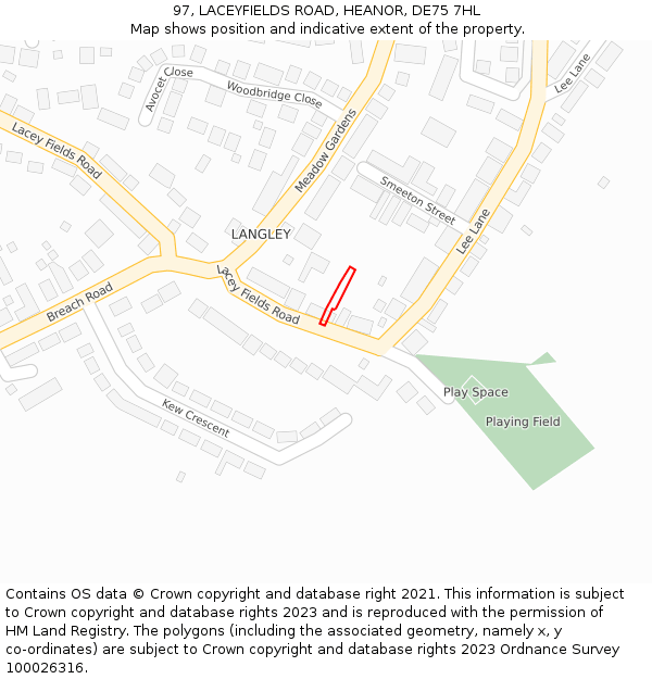 97, LACEYFIELDS ROAD, HEANOR, DE75 7HL: Location map and indicative extent of plot