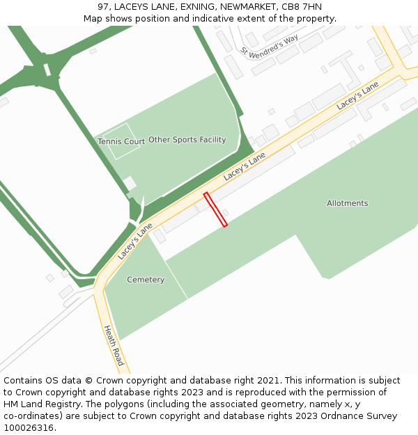 97, LACEYS LANE, EXNING, NEWMARKET, CB8 7HN: Location map and indicative extent of plot