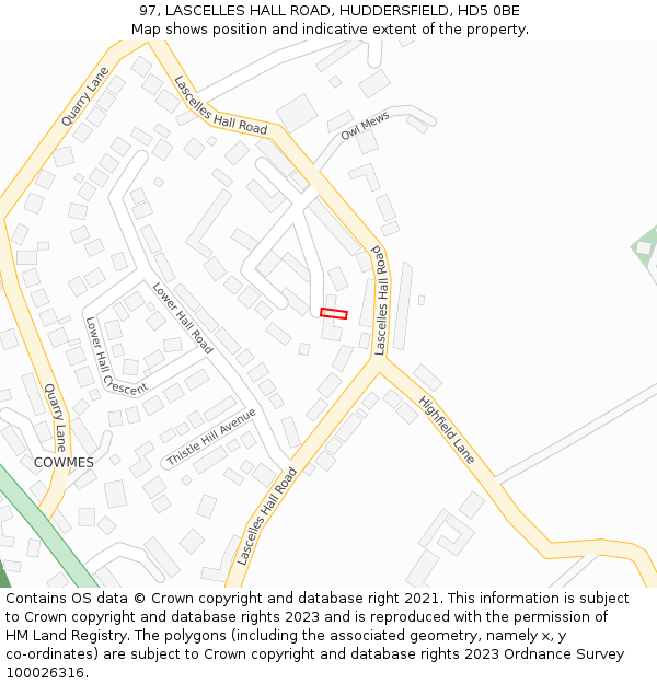 97, LASCELLES HALL ROAD, HUDDERSFIELD, HD5 0BE: Location map and indicative extent of plot