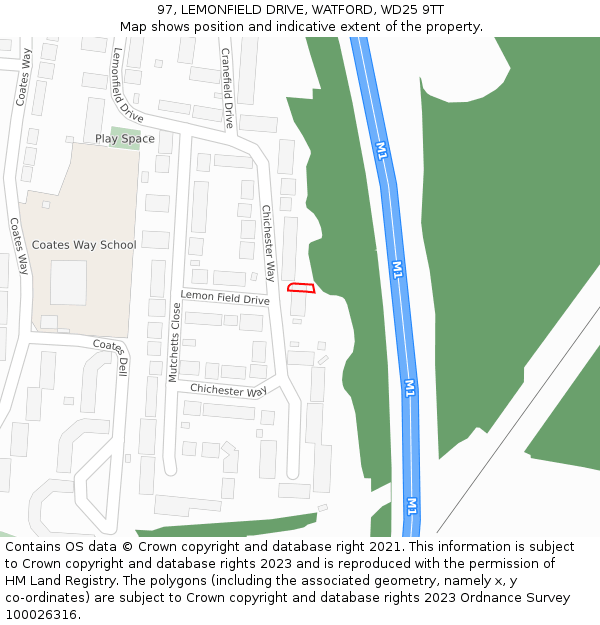 97, LEMONFIELD DRIVE, WATFORD, WD25 9TT: Location map and indicative extent of plot